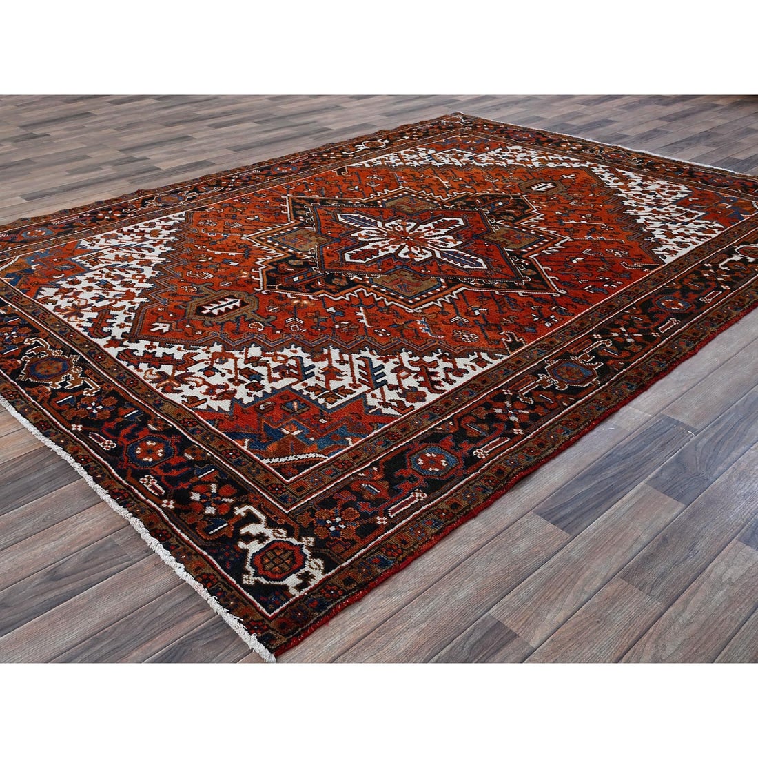 Burnt Orange Vintage Persian Heriz Hand Knotted Pure Wool Oriental Rug - 3