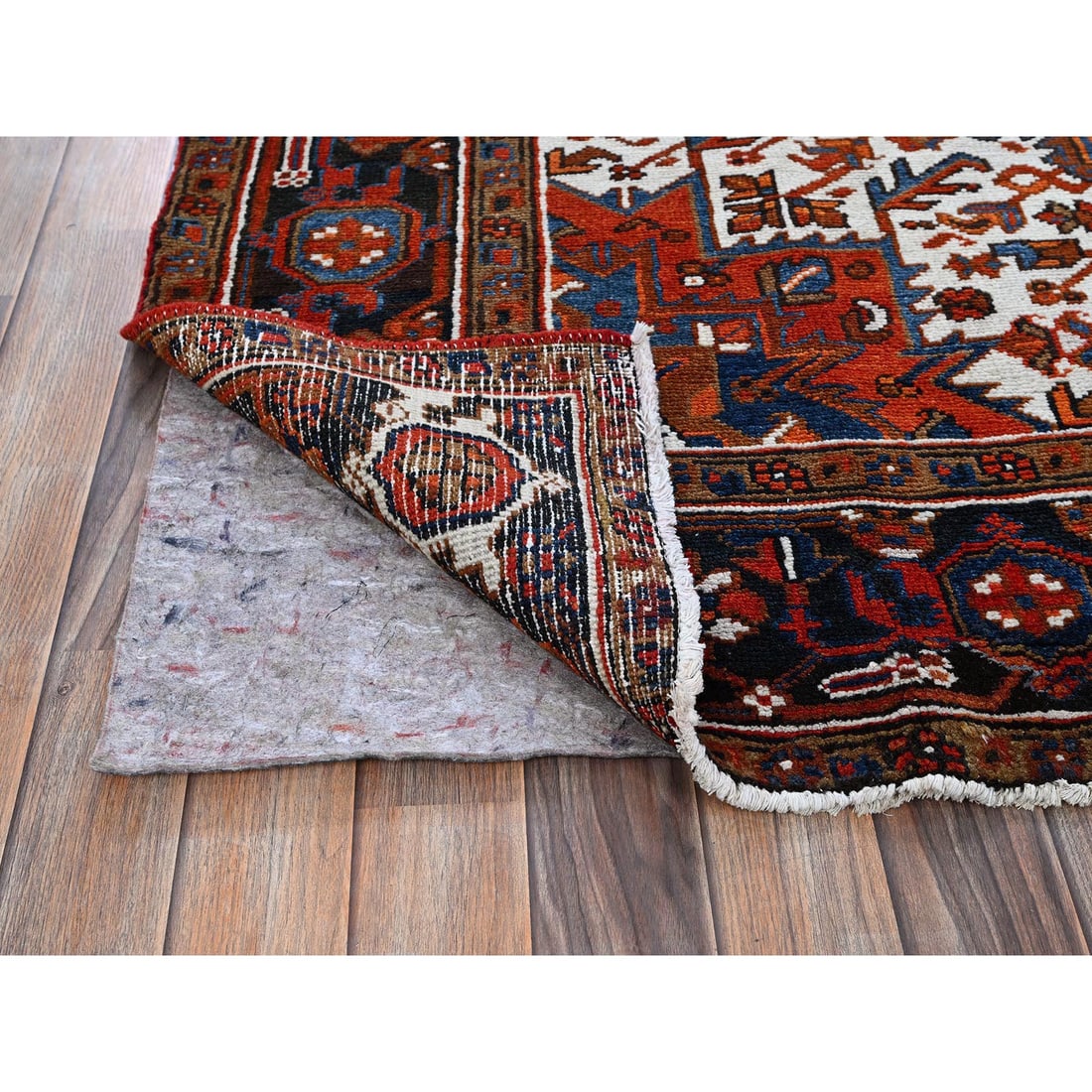 Burnt Orange Vintage Persian Heriz Hand Knotted Pure Wool Oriental Rug - 4