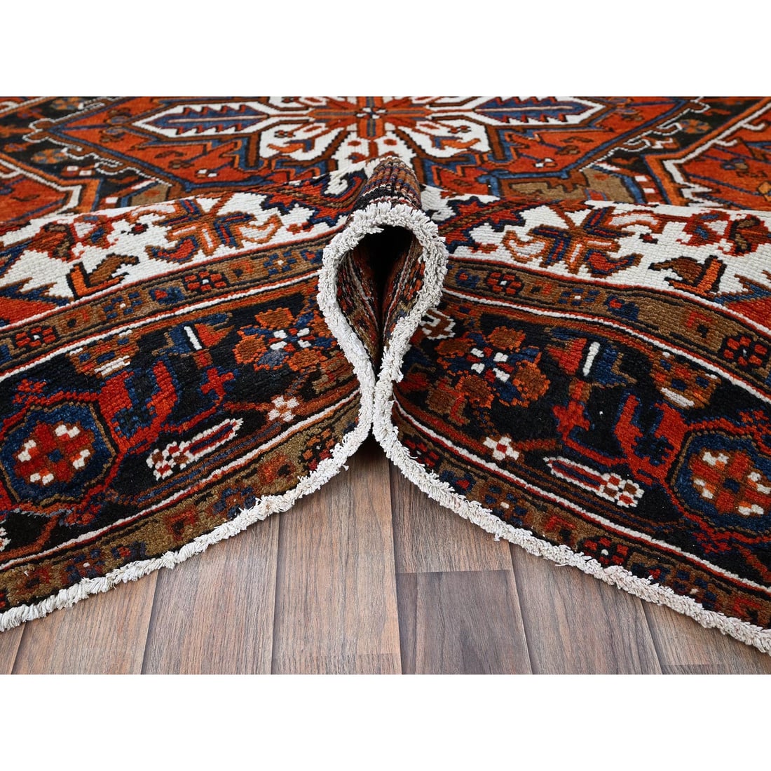 Burnt Orange Vintage Persian Heriz Hand Knotted Pure Wool Oriental Rug - 5