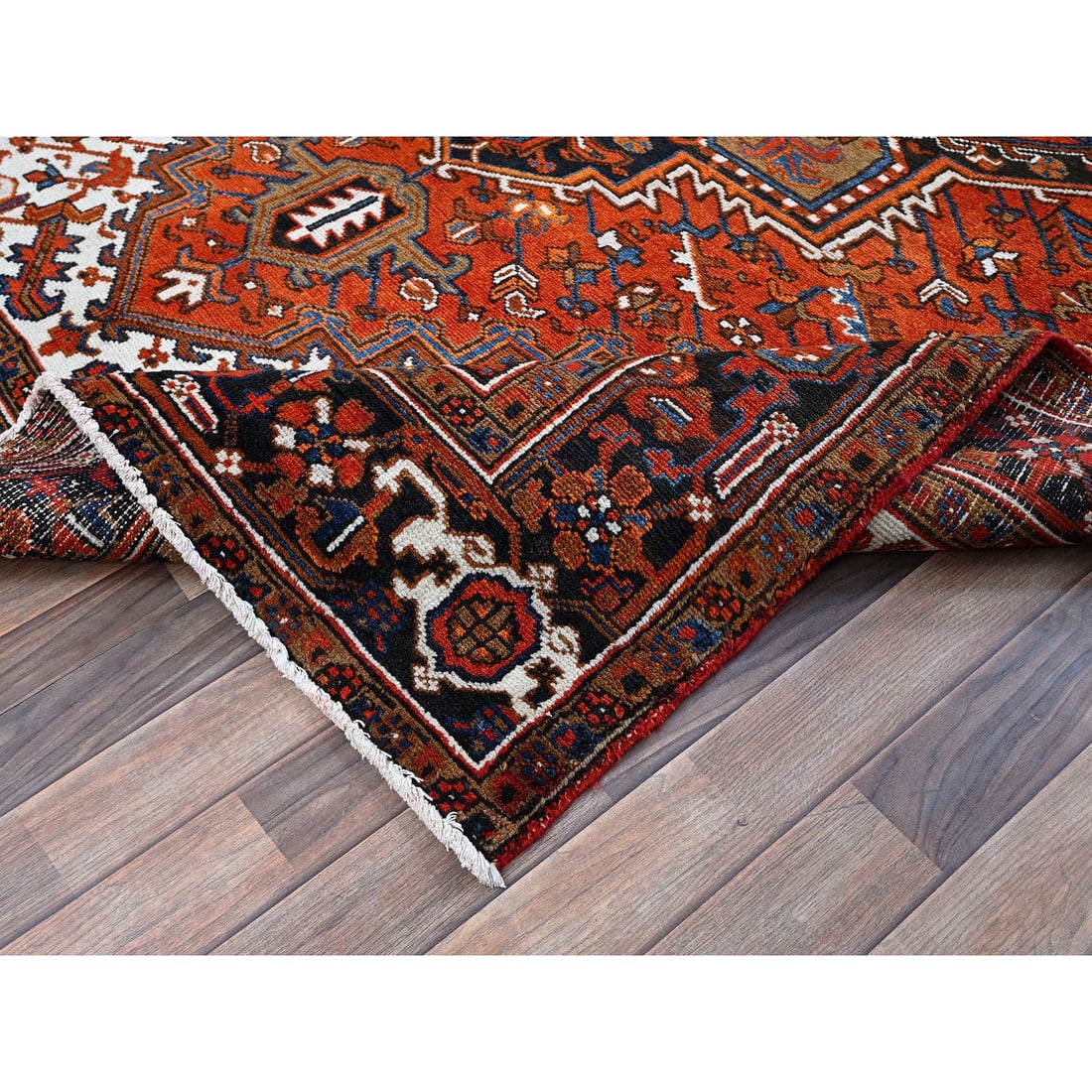 Burnt Orange Vintage Persian Heriz Hand Knotted Pure Wool Oriental Rug - 6