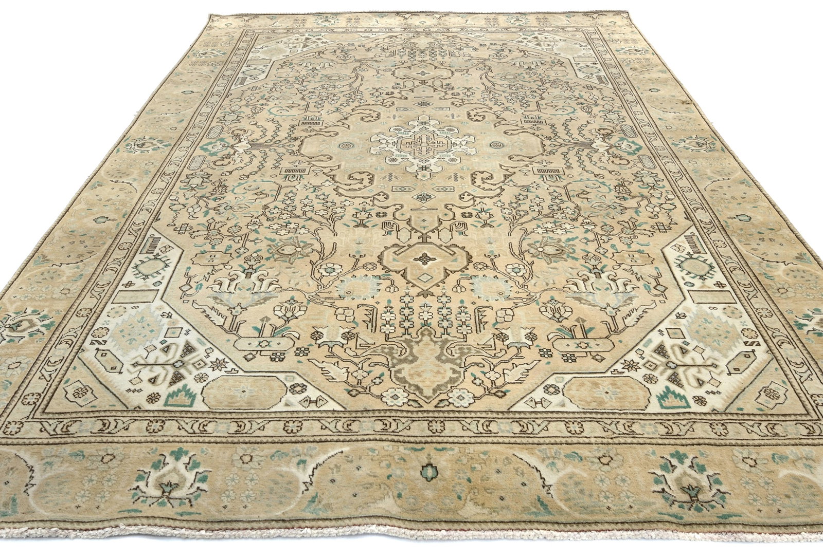 Semi Antique Muted Beige Floral 7'6X10'8 Distressed Vintage Oriental Rug - 10