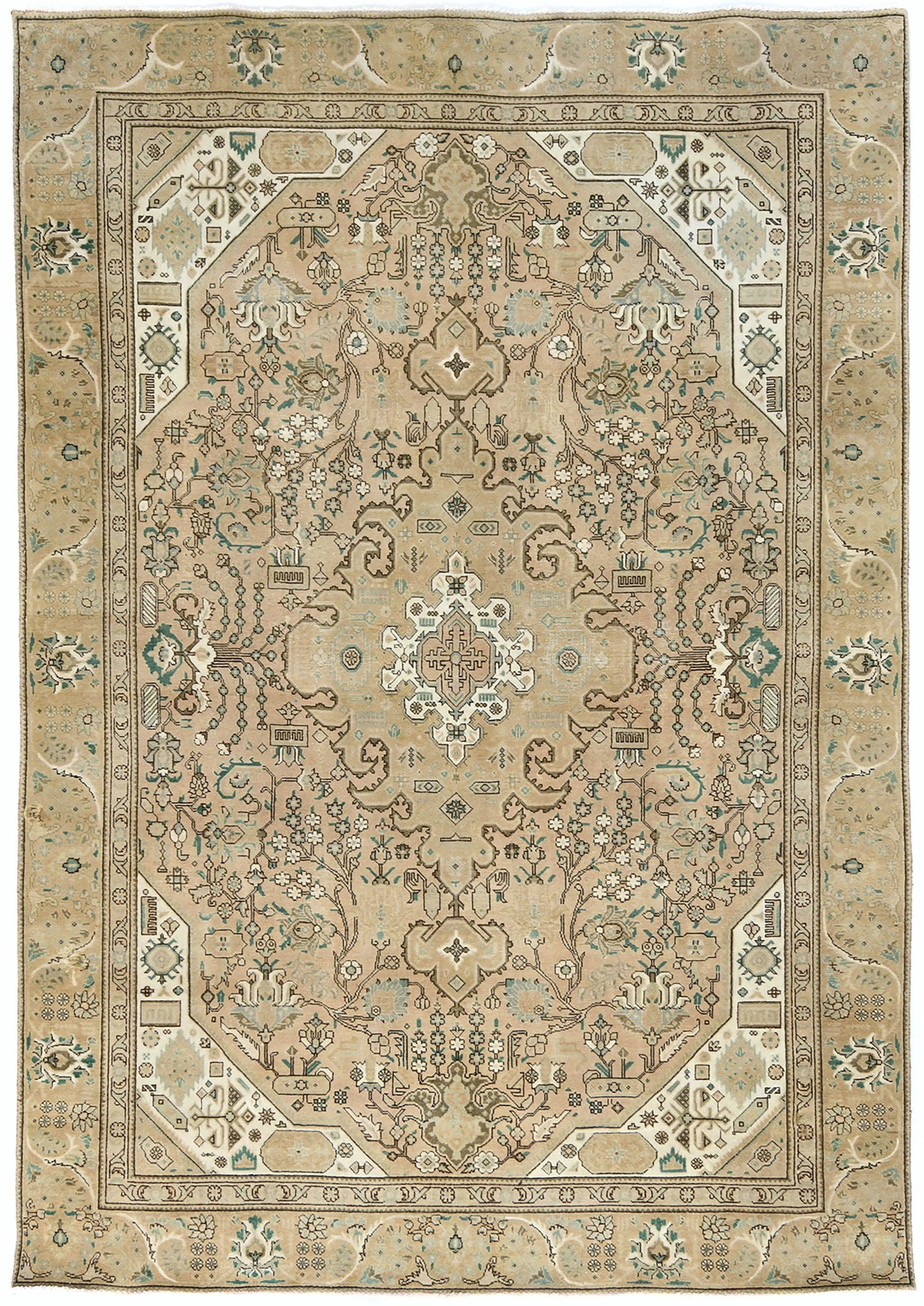 Semi Antique Muted Beige Floral 7'6X10'8 Distressed Vintage Oriental Rug (1 of 13)