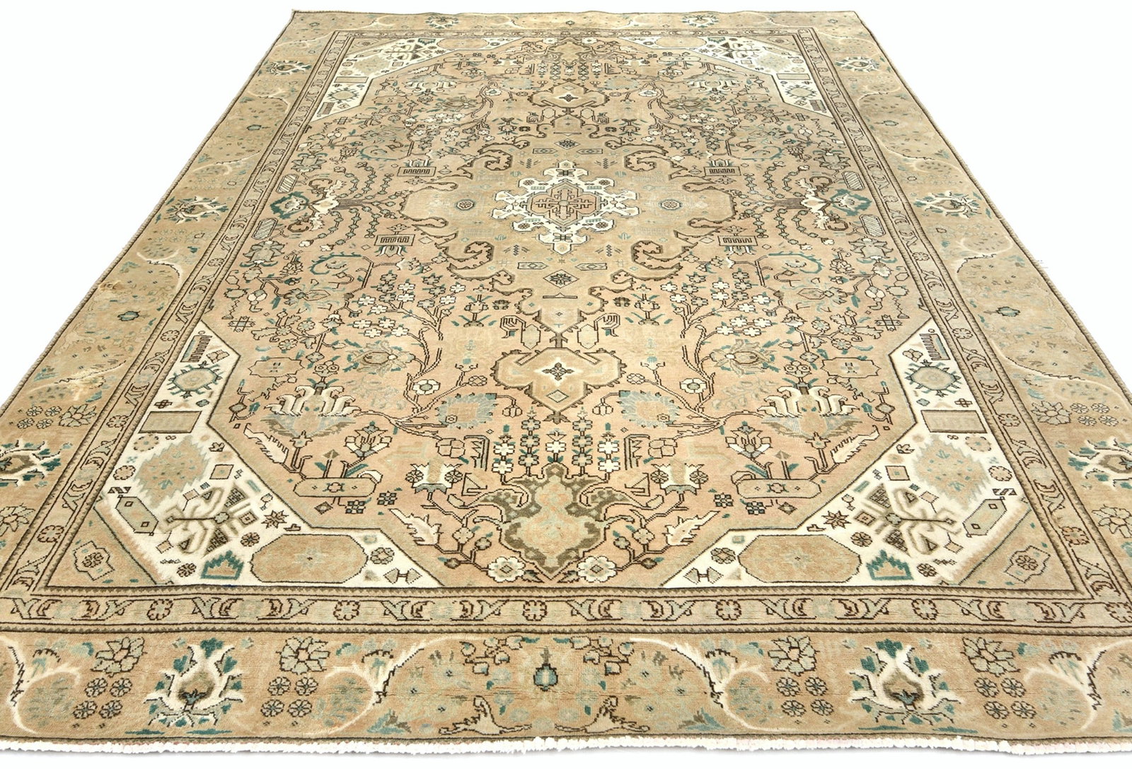 Semi Antique Muted Beige Floral 7'6X10'8 Distressed Vintage Oriental Rug - 3