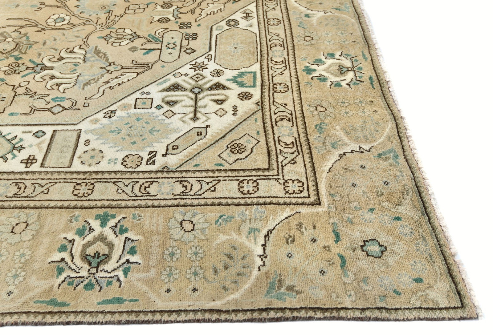 Semi Antique Muted Beige Floral 7'6X10'8 Distressed Vintage Oriental Rug - 9