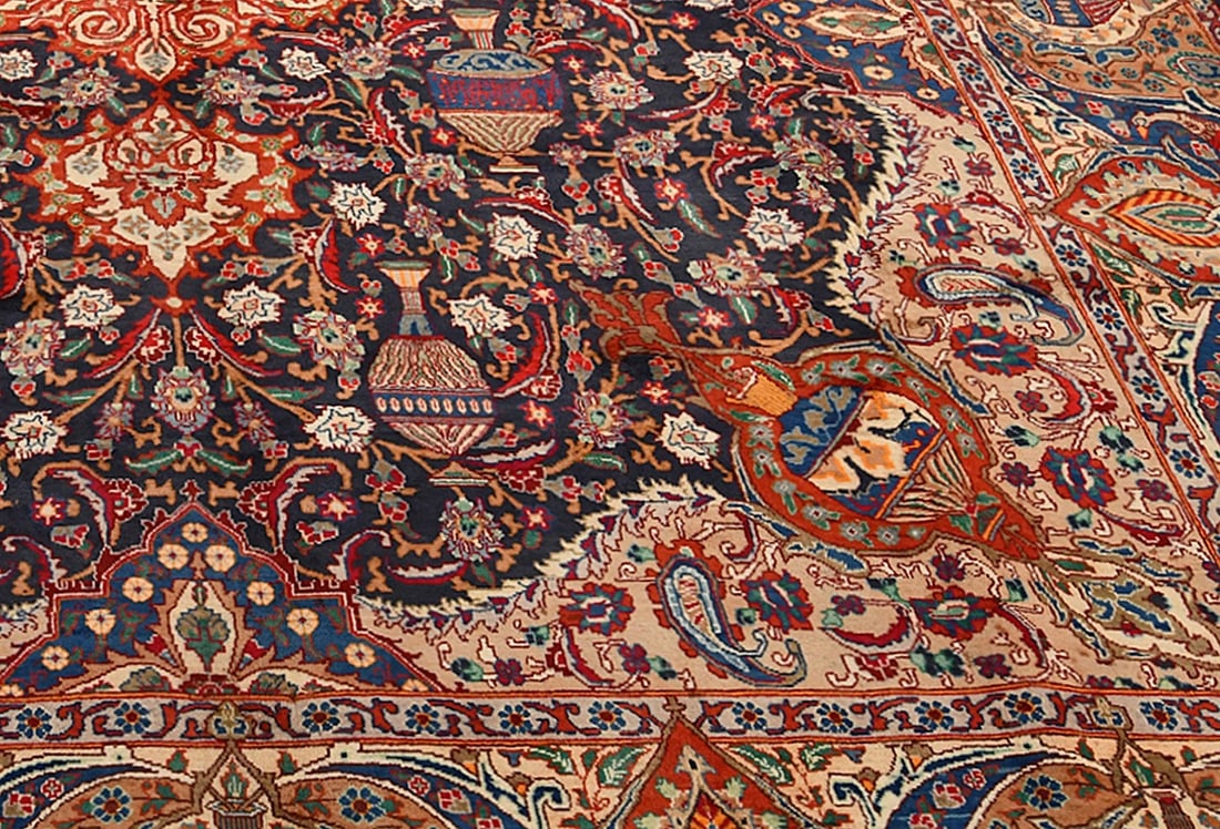 Vintage Purple-navy Pictorial 10X13 Kashmar Persian Rug - 12