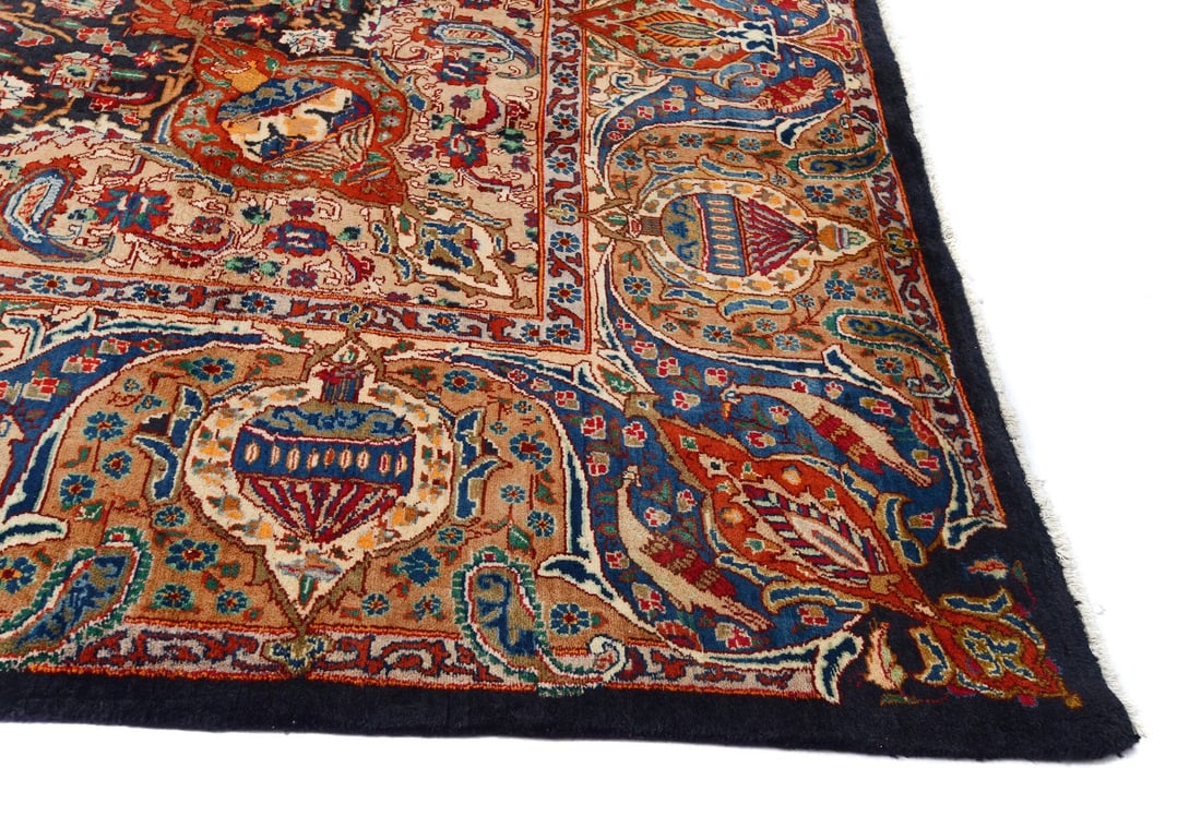 Vintage Purple-navy Pictorial 10X13 Kashmar Persian Rug - 14