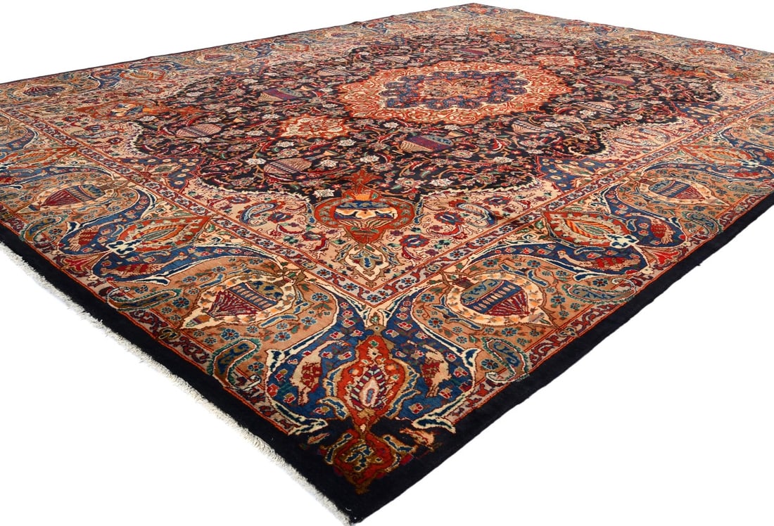Vintage Purple-navy Pictorial 10X13 Kashmar Persian Rug - 6