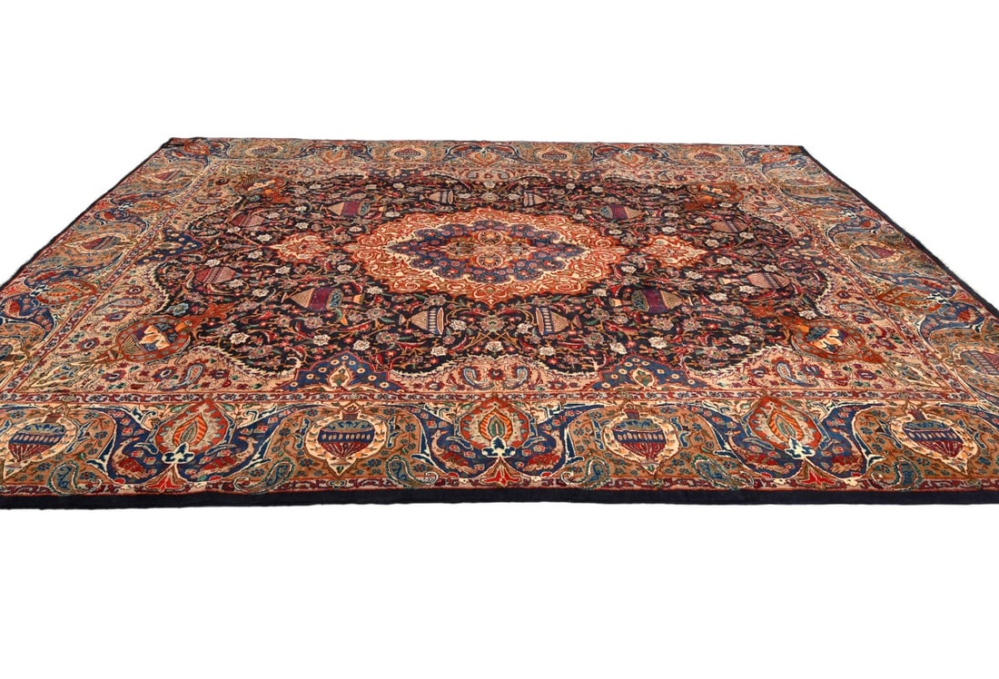 Vintage Purple-navy Pictorial 10X13 Kashmar Persian Rug - 7