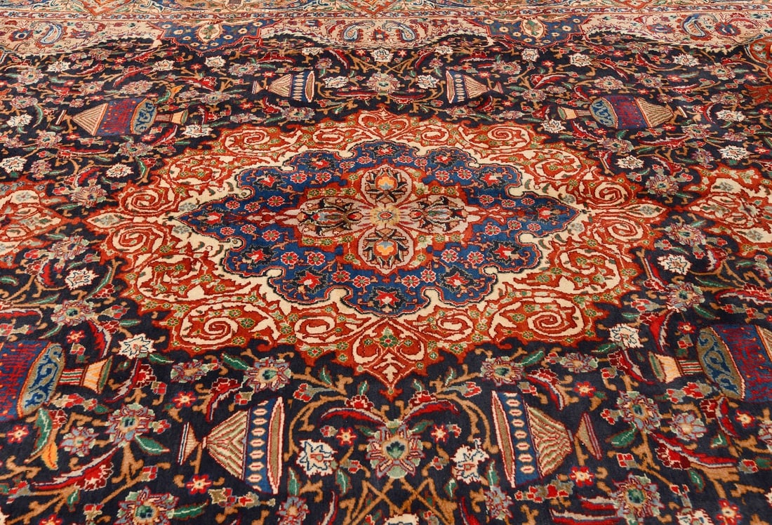 Vintage Purple-navy Pictorial 10X13 Kashmar Persian Rug - 8
