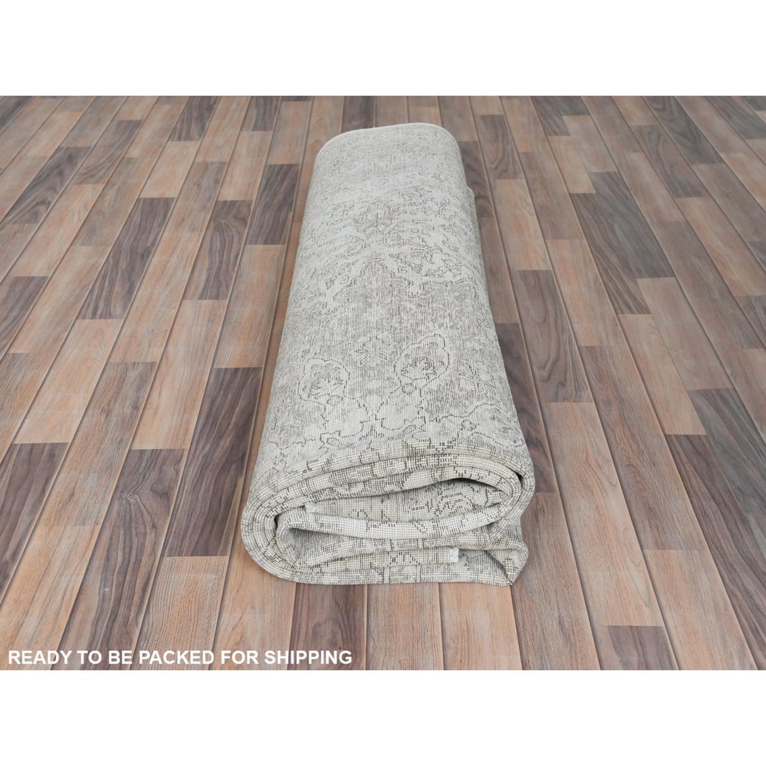 Ivory, Worn Wool Hand Knotted Vintage Persian Tabriz Oriental Rug - 10
