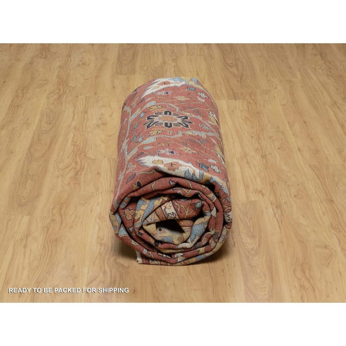Auburn Red Antiqued Fine Heriz Re-Creation Hand Knotted Pure Wool Rug - 9