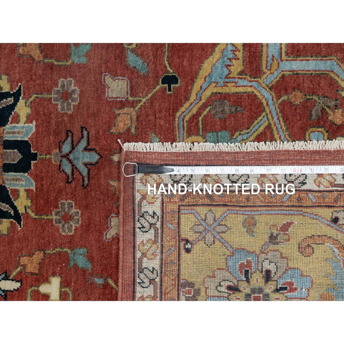 Auburn Red Antiqued Fine Heriz Re-Creation Hand Knotted Pure Wool Rug - 11