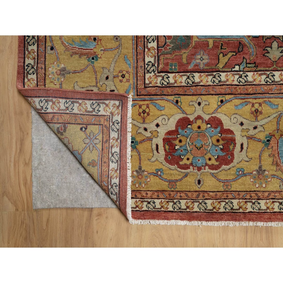 Auburn Red Antiqued Fine Heriz Re-Creation Hand Knotted Pure Wool Rug - 4