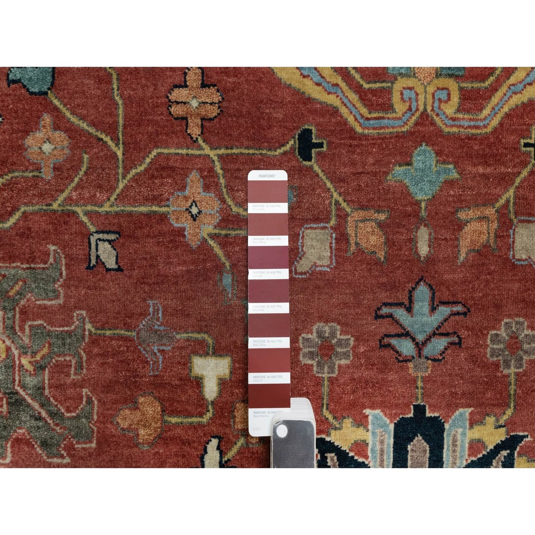 Auburn Red Antiqued Fine Heriz Re-Creation Hand Knotted Pure Wool Rug - 7