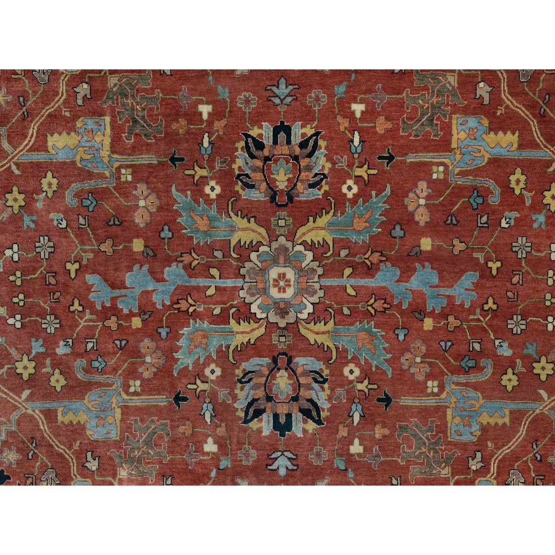 Auburn Red Antiqued Fine Heriz Re-Creation Hand Knotted Pure Wool Rug - 8