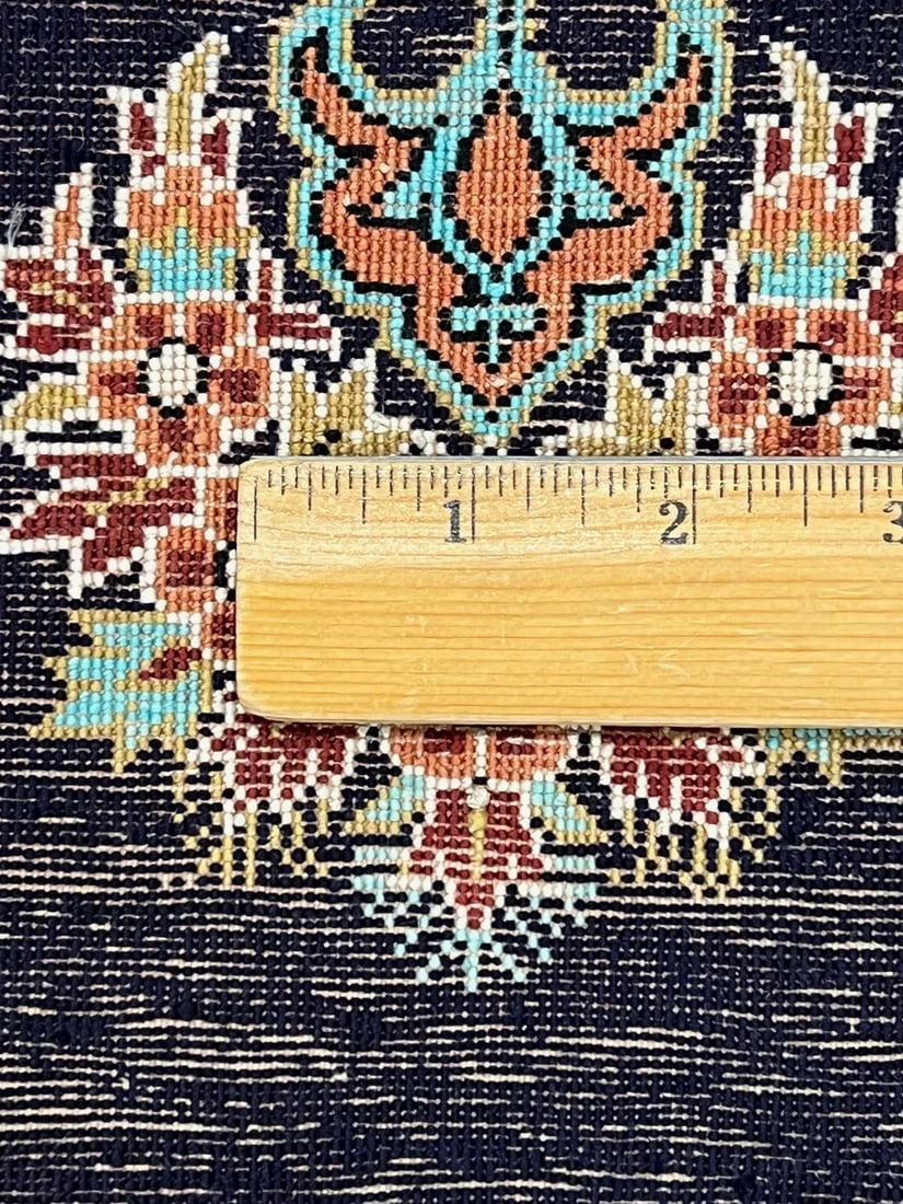 Hand-Knotted Persian Qum Semi-Antique 100% Silk Navy Ivory Rug 1'11" x 3'3" - 7