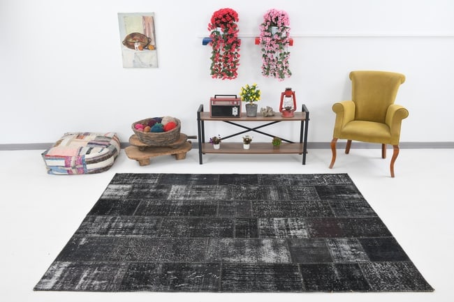 5'11'' x 7'10'' Handmade Vintage Wool Patchwork Rug - 98 - 2