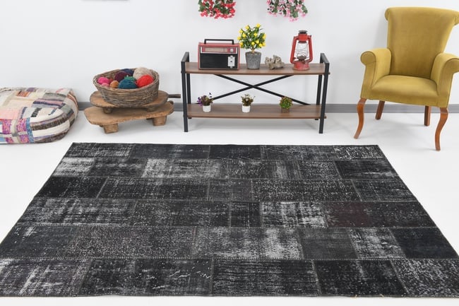 5'11'' x 7'10'' Handmade Vintage Wool Patchwork Rug - 98 - 3