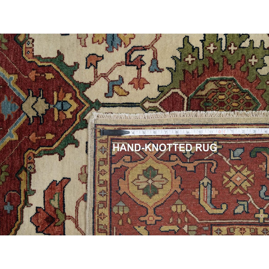 Ivory Antiqued Fine Heriz Re-Creation Hand Knotted Wool Oriental Rug - 11