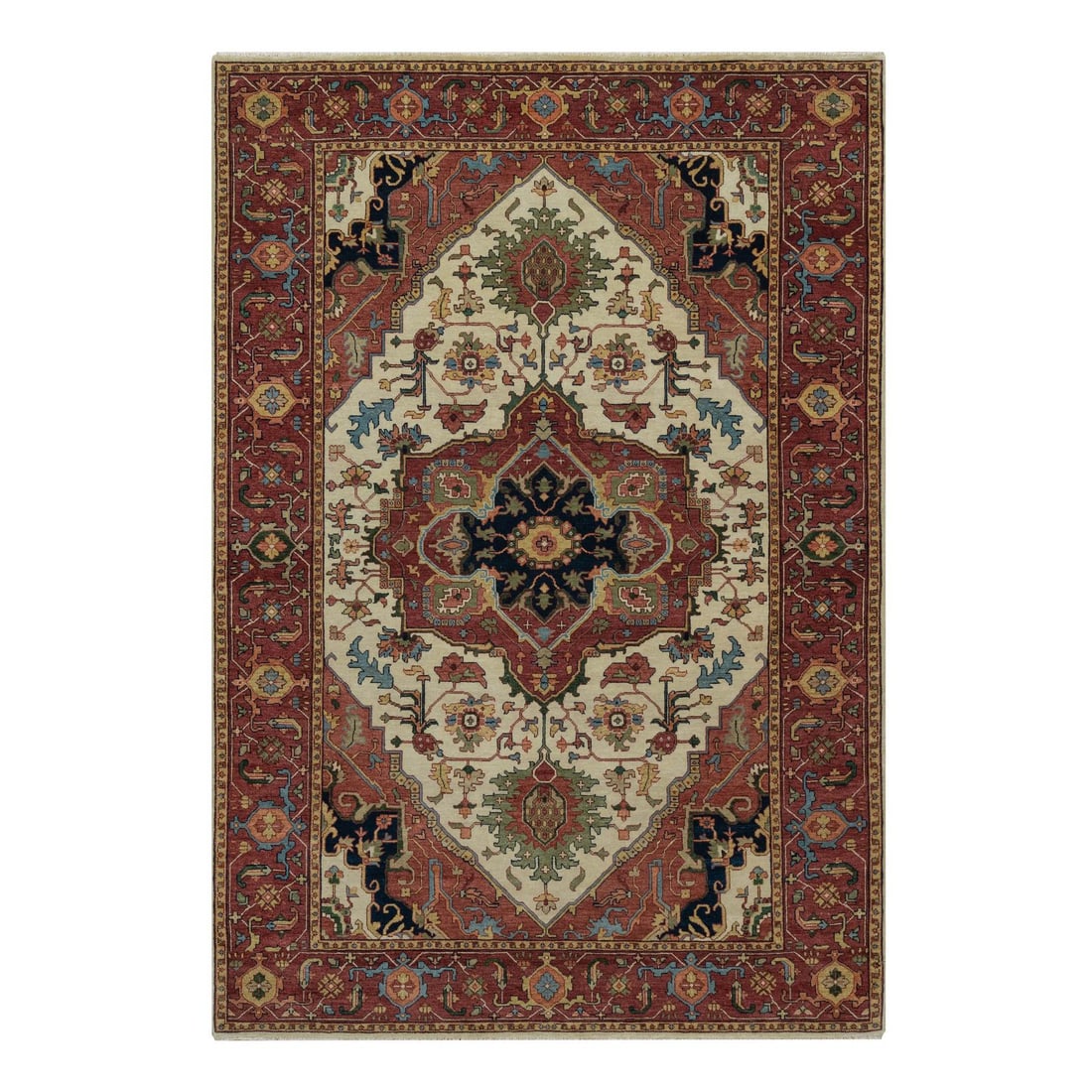 Ivory Antiqued Fine Heriz Re-Creation Hand Knotted Wool Oriental Rug: Title: Ivory Antiqued Fine Heriz Re-Creation Hand Knotted Wool Oriental Rug Description:This is a truly genuine one-of-a-kind. It has been Knotted for months and months in the centuries-old weaving cr