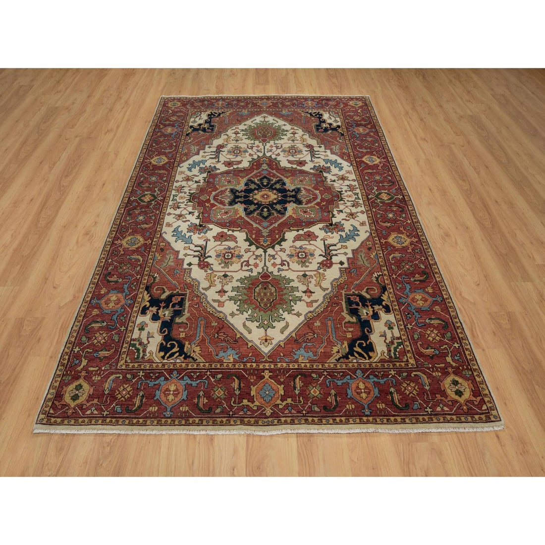 Ivory Antiqued Fine Heriz Re-Creation Hand Knotted Wool Oriental Rug - 2