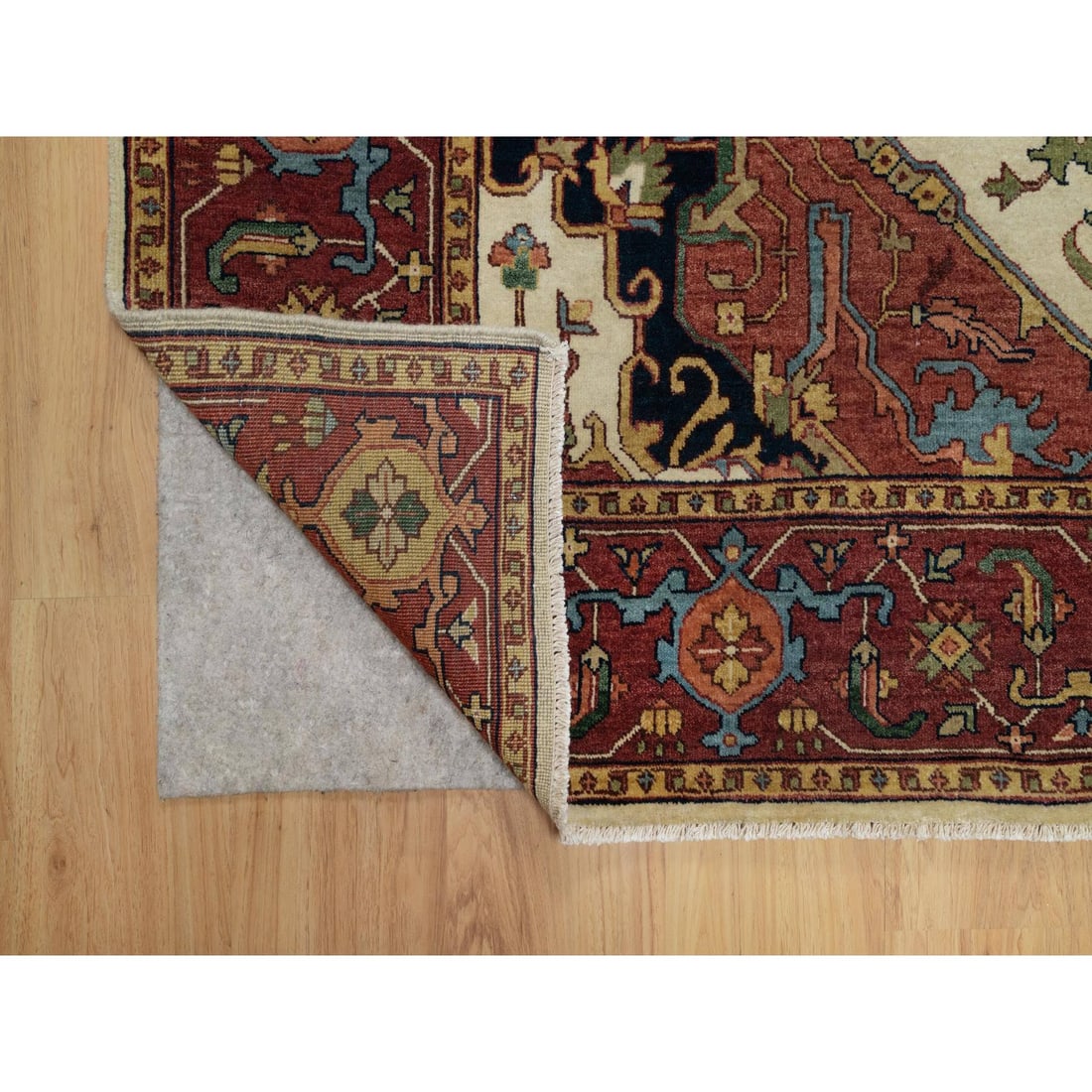 Ivory Antiqued Fine Heriz Re-Creation Hand Knotted Wool Oriental Rug - 4