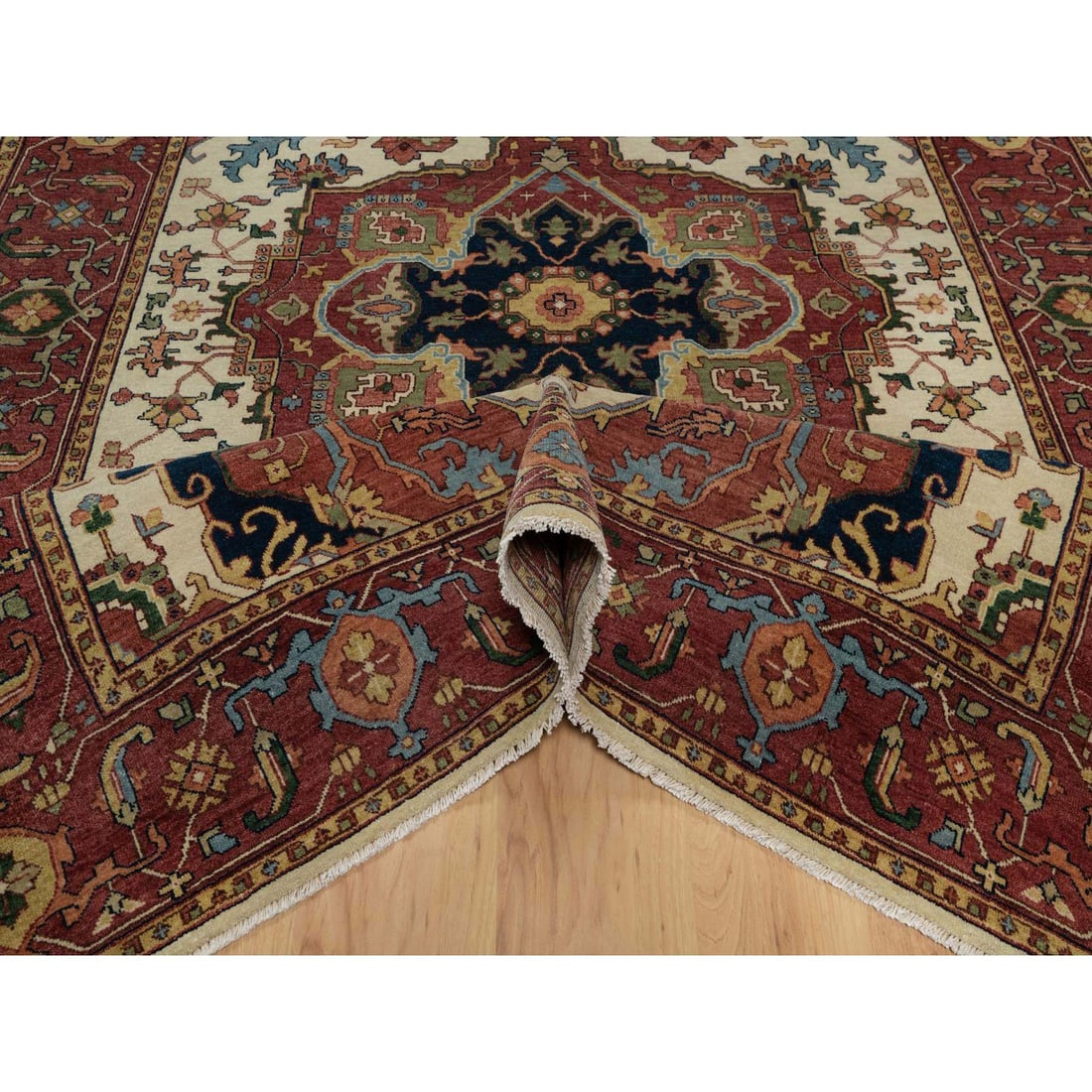 Ivory Antiqued Fine Heriz Re-Creation Hand Knotted Wool Oriental Rug - 5