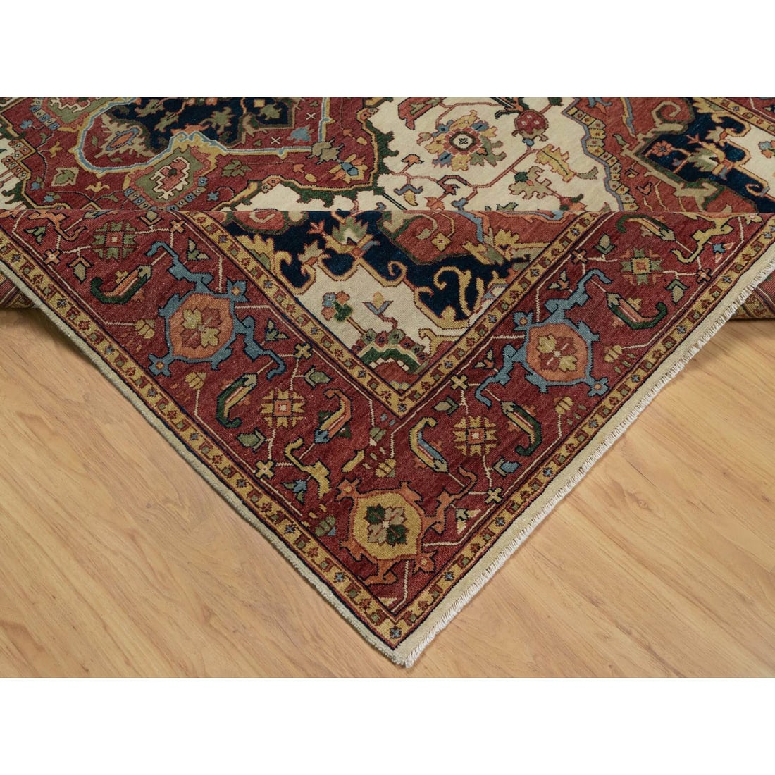Ivory Antiqued Fine Heriz Re-Creation Hand Knotted Wool Oriental Rug - 6