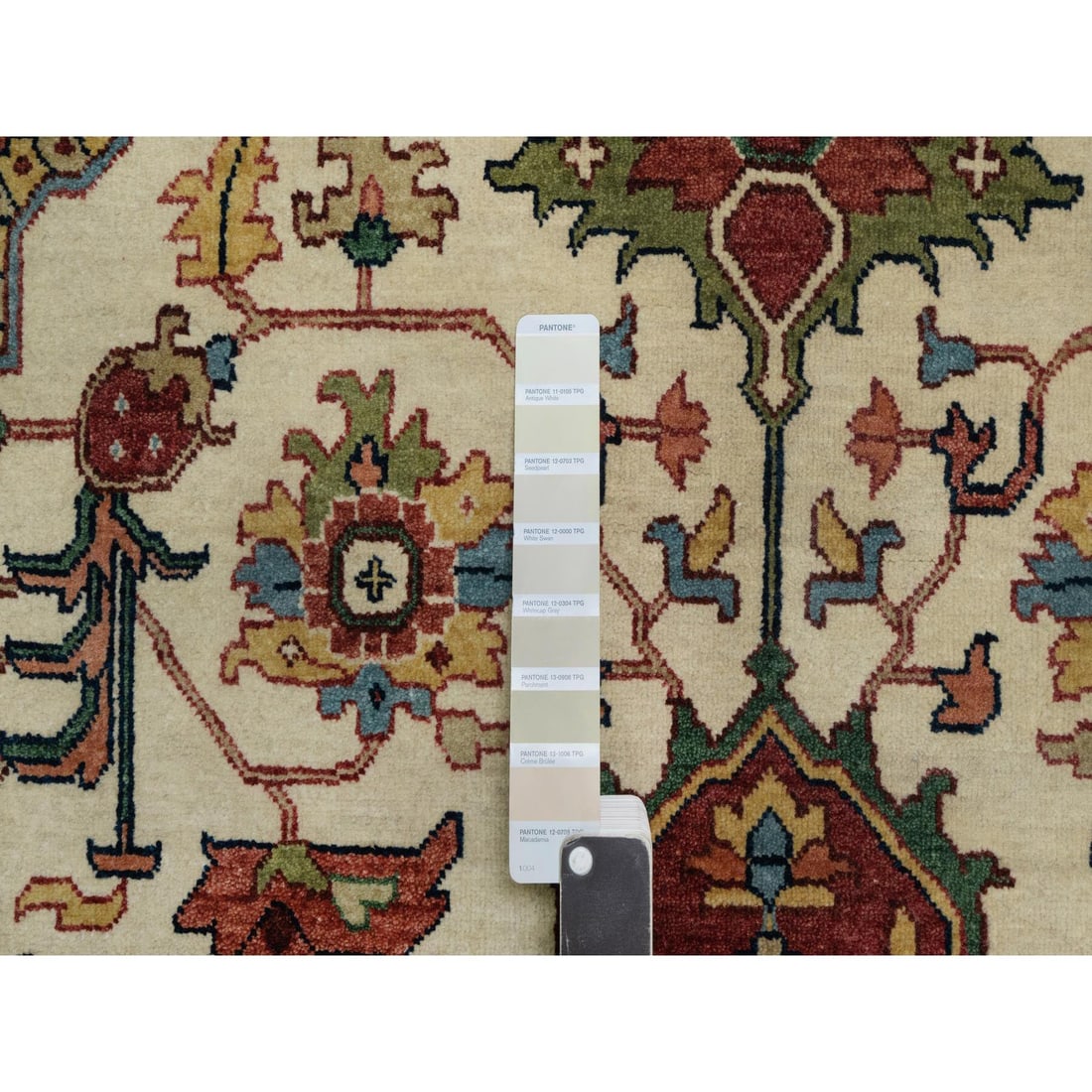 Ivory Antiqued Fine Heriz Re-Creation Hand Knotted Wool Oriental Rug - 7