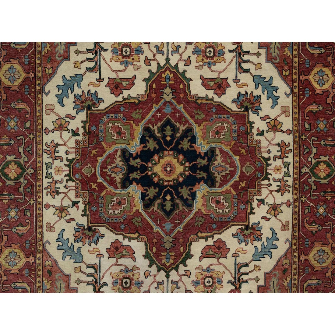 Ivory Antiqued Fine Heriz Re-Creation Hand Knotted Wool Oriental Rug - 8