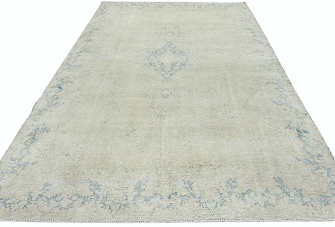Antique Muted Beige Floral 7'7X10'6 Distressed Vintage Oriental Rug - 3
