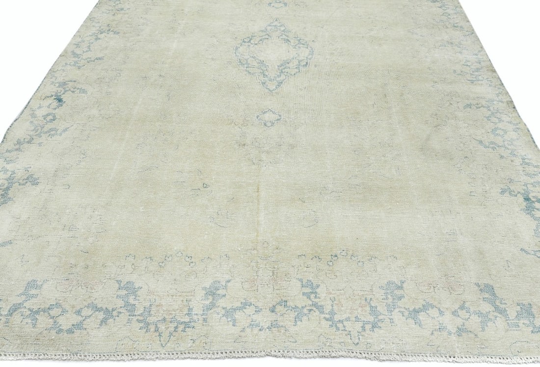 Antique Muted Beige Floral 7'7X10'6 Distressed Vintage Oriental Rug - 4