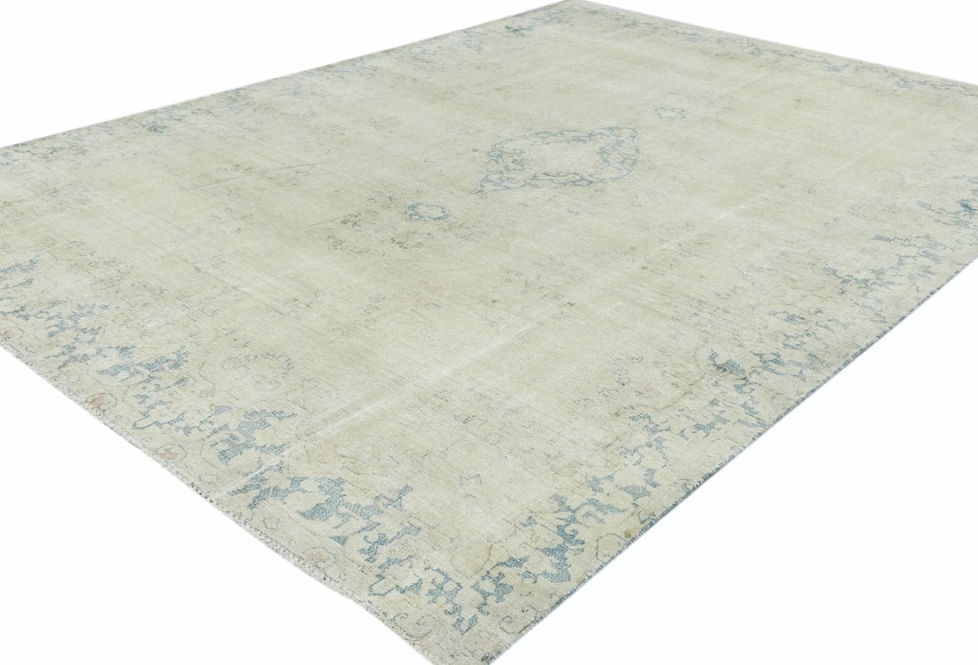 Antique Muted Beige Floral 7'7X10'6 Distressed Vintage Oriental Rug - 5