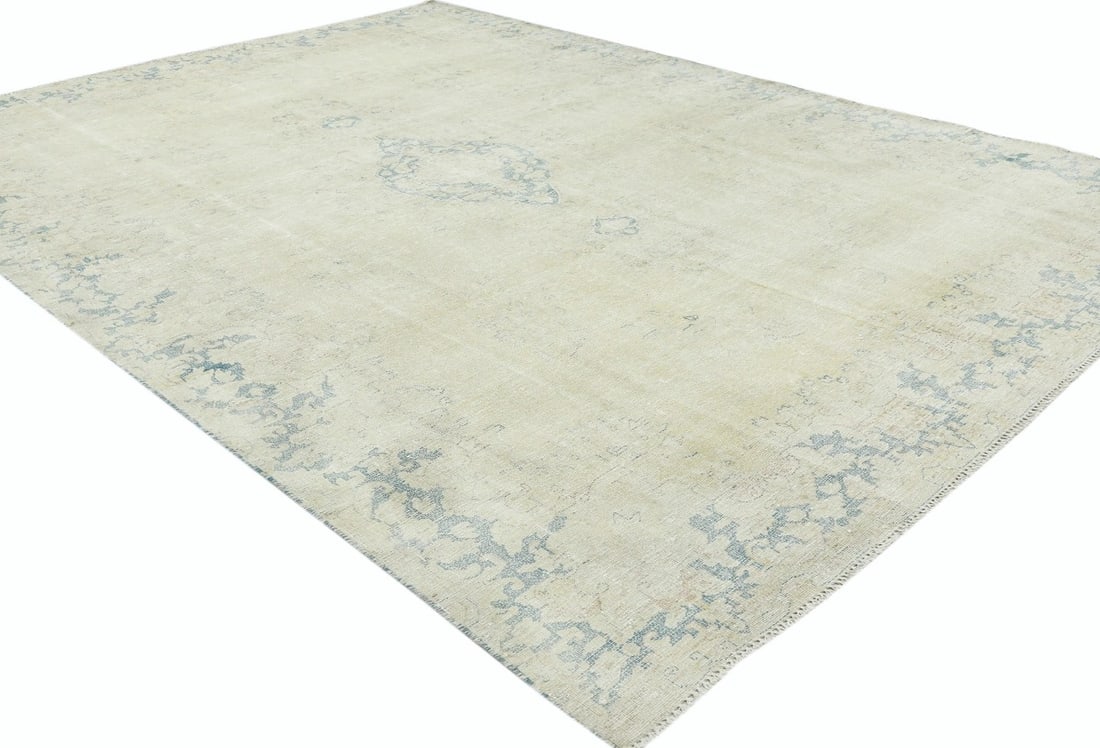 Antique Muted Beige Floral 7'7X10'6 Distressed Vintage Oriental Rug - 6