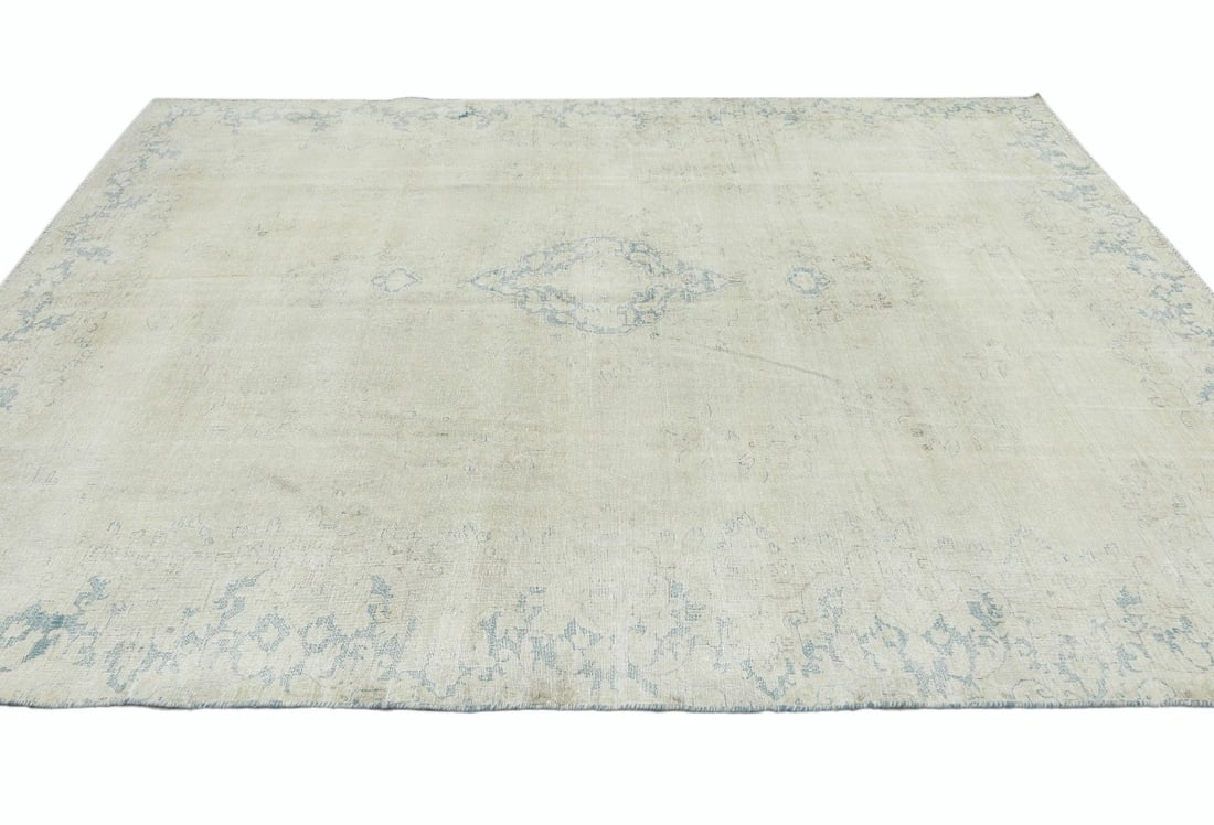 Antique Muted Beige Floral 7'7X10'6 Distressed Vintage Oriental Rug - 7