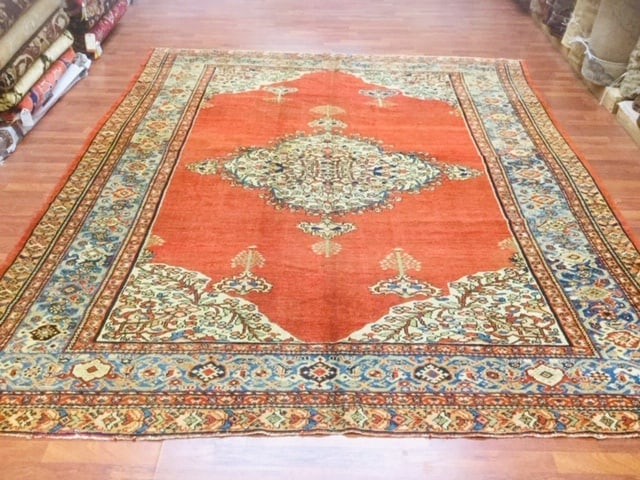 Antique Persian Farahan - Malayer Rug-4092: Title:Antique Persian Farahan - Malayer Rug-4092 Description:Beautiful Antique Persian Farhan -Mahal from Central persia, size 8 ft. 3 inches by 10 ft. 8 inches, circa 1900, large bold medallion on