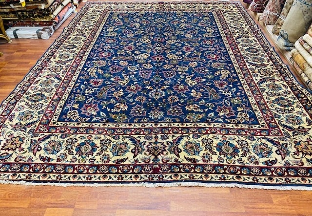 Singed Antique persian Yazd Kirman Rug-3491: Title:Singed Antique persian Yazd Kirman Rug-3491 Description:Beautiful all over persian Yazd Kirman rug from southwest persia, size 9 ft. 9 inches by 13 ft.6 inches, circa 1960, excellent condition
