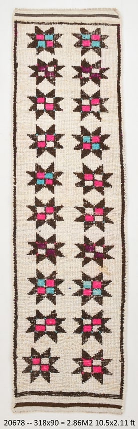 2'11'' x 10'5'' Vintage Wool Runner Rug - 20678: Title: 2'11'' x 10'5'' Vintage Wool Runner Rug - 20678 Description:2'11'' x 10'5'' Vintage Wool Runner Rug - 20678 Origin:Turkiye Date/Period:1960-90 Materials:Wool,Cotton Dimension:2'11''x10'5'' ft, 