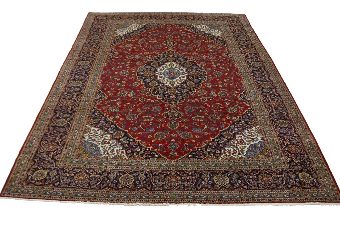 Vintage Red Traditional 10X13 Kashan Persian Rug - 10
