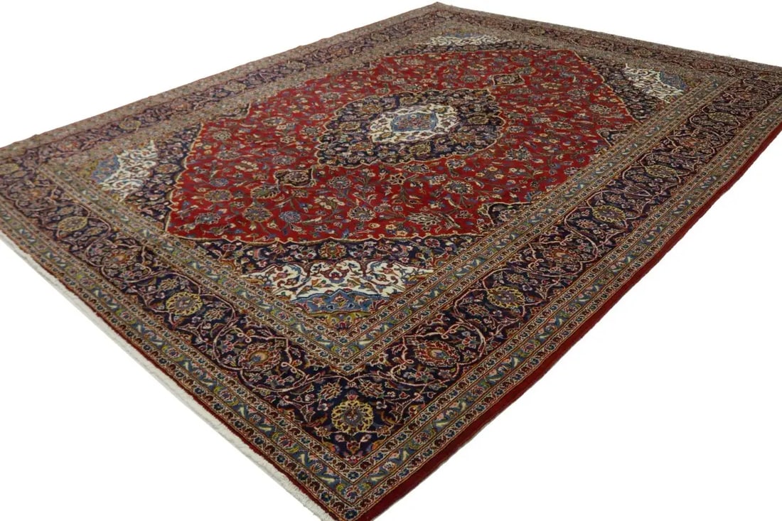 Vintage Red Traditional 10X13 Kashan Persian Rug - 9