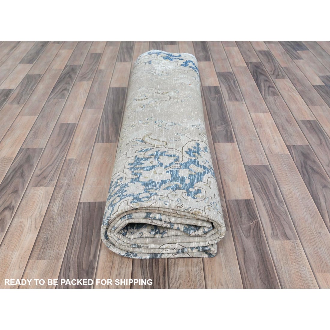 Ivory Vintage Persian Kerman Hand Knotted Cropped Thin Worn Wool Rug - 9