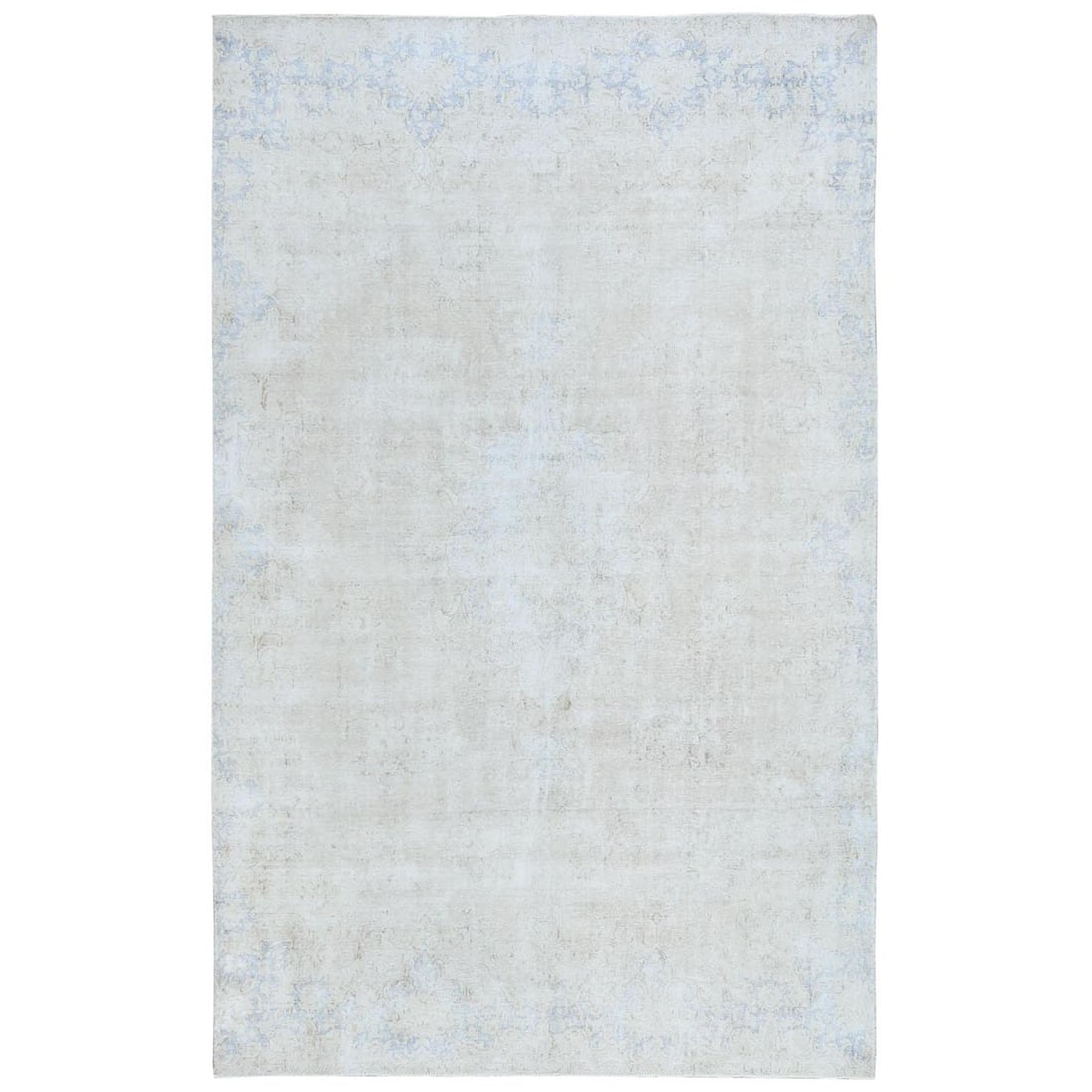 Ivory Vintage Persian Kerman Hand Knotted Cropped Thin Worn Wool Rug: Title: Ivory Vintage Persian Kerman Hand Knotted Cropped Thin Worn Wool Rug Description:This is a truly genuine one-of-a-kind. It has been Knotted for months and months in the centuries-old weaving