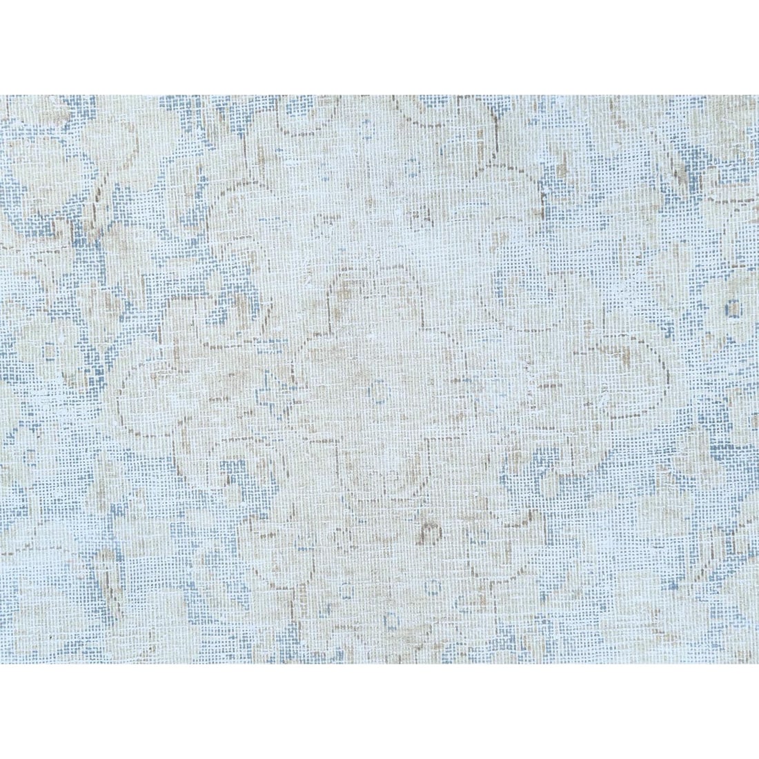 Ivory Vintage Persian Kerman Hand Knotted Cropped Thin Worn Wool Rug - 8