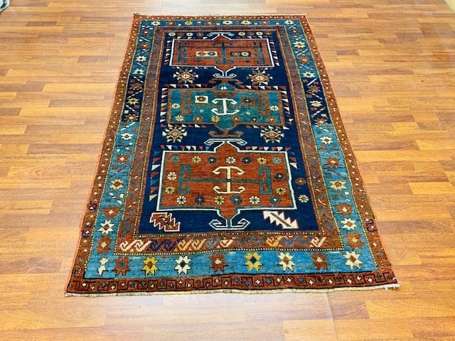 Antique Kazak Caucasian rug-3371: Title:Antique Kazak Caucasian rug-3371 Description:an antique kazak Caucasian, from southwest persia, size 4 ft by 6 ft. 3 inches, circa late 19th , 1980, excellent condition with a good pile