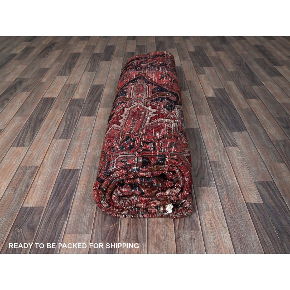 Blush Red Vintage Persian Heriz Hand Knotted Pure Wool Oriental Rug - 9