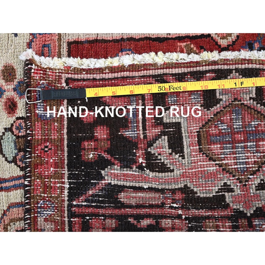 Blush Red Vintage Persian Heriz Hand Knotted Pure Wool Oriental Rug - 11