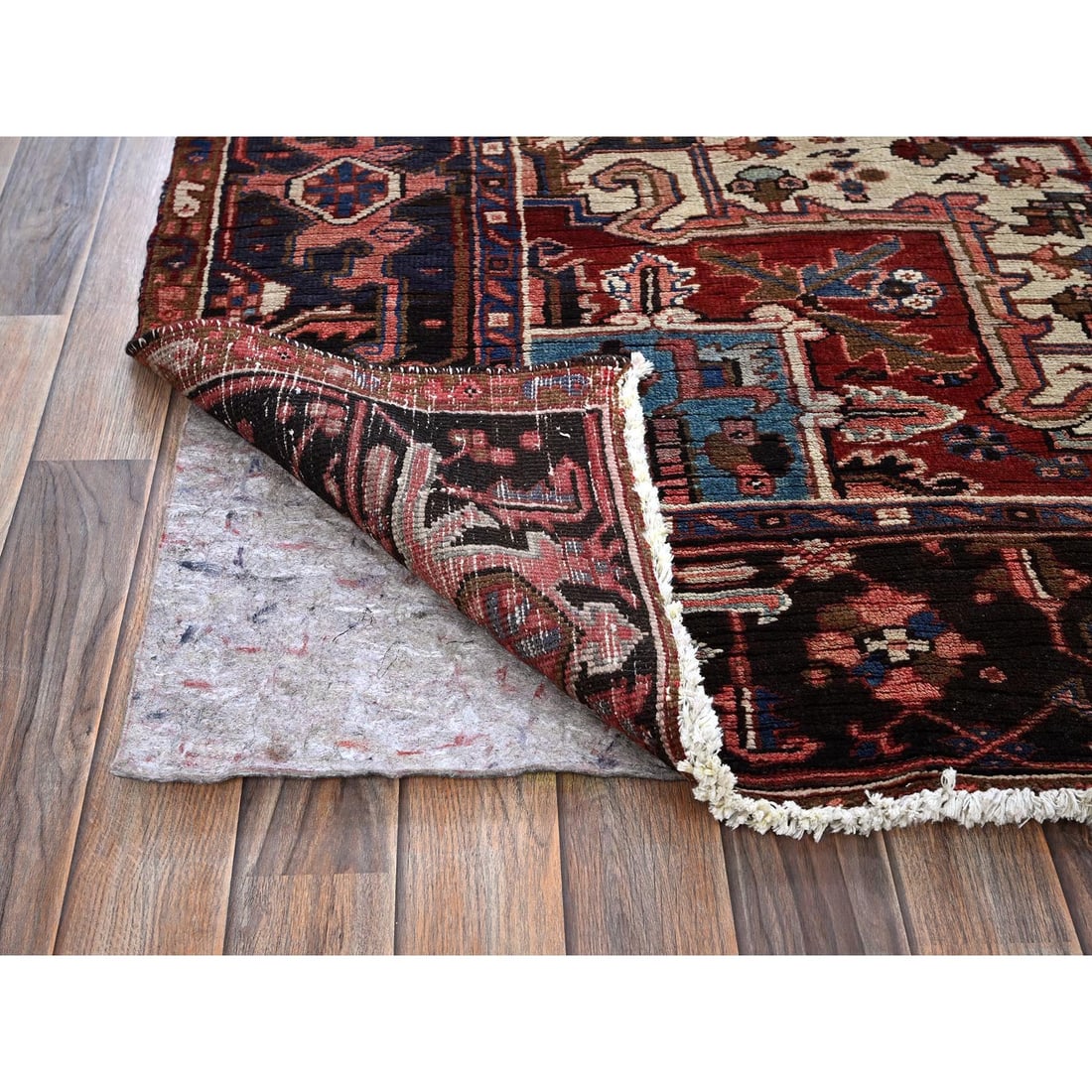 Blush Red Vintage Persian Heriz Hand Knotted Pure Wool Oriental Rug - 4