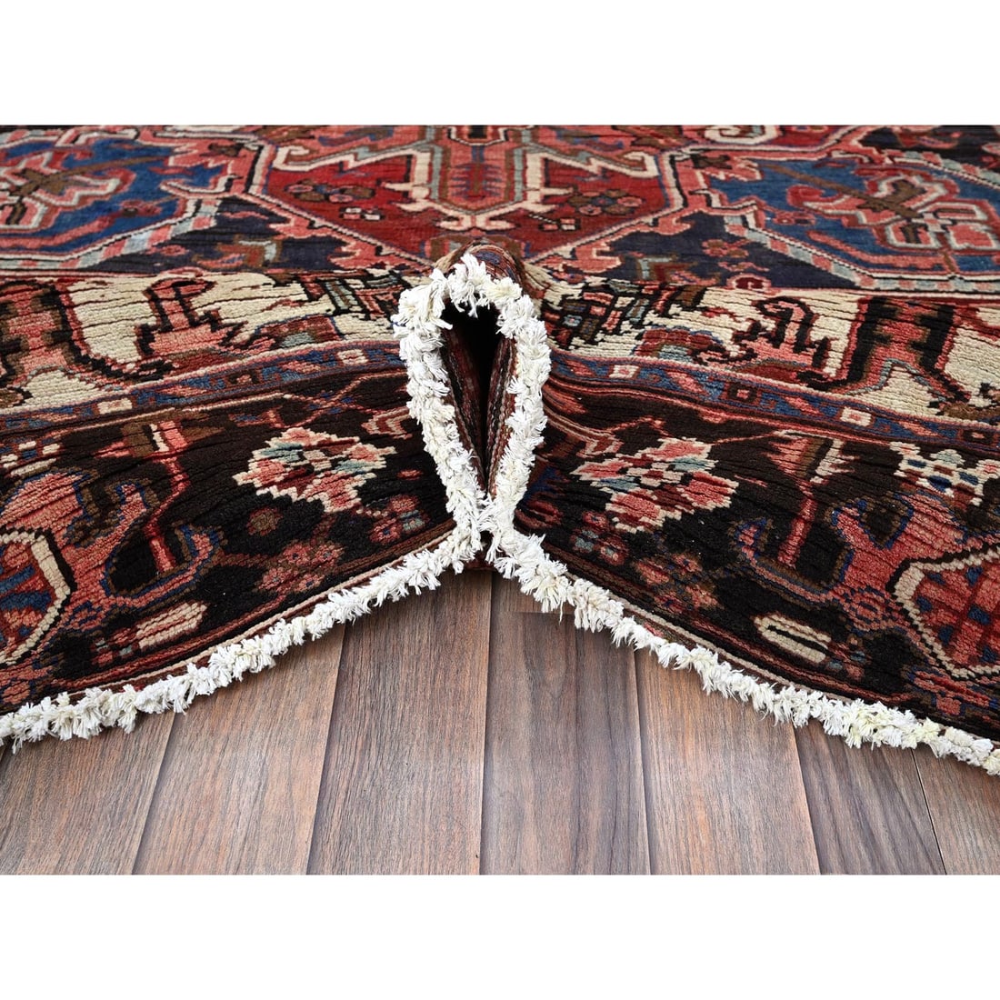 Blush Red Vintage Persian Heriz Hand Knotted Pure Wool Oriental Rug - 5