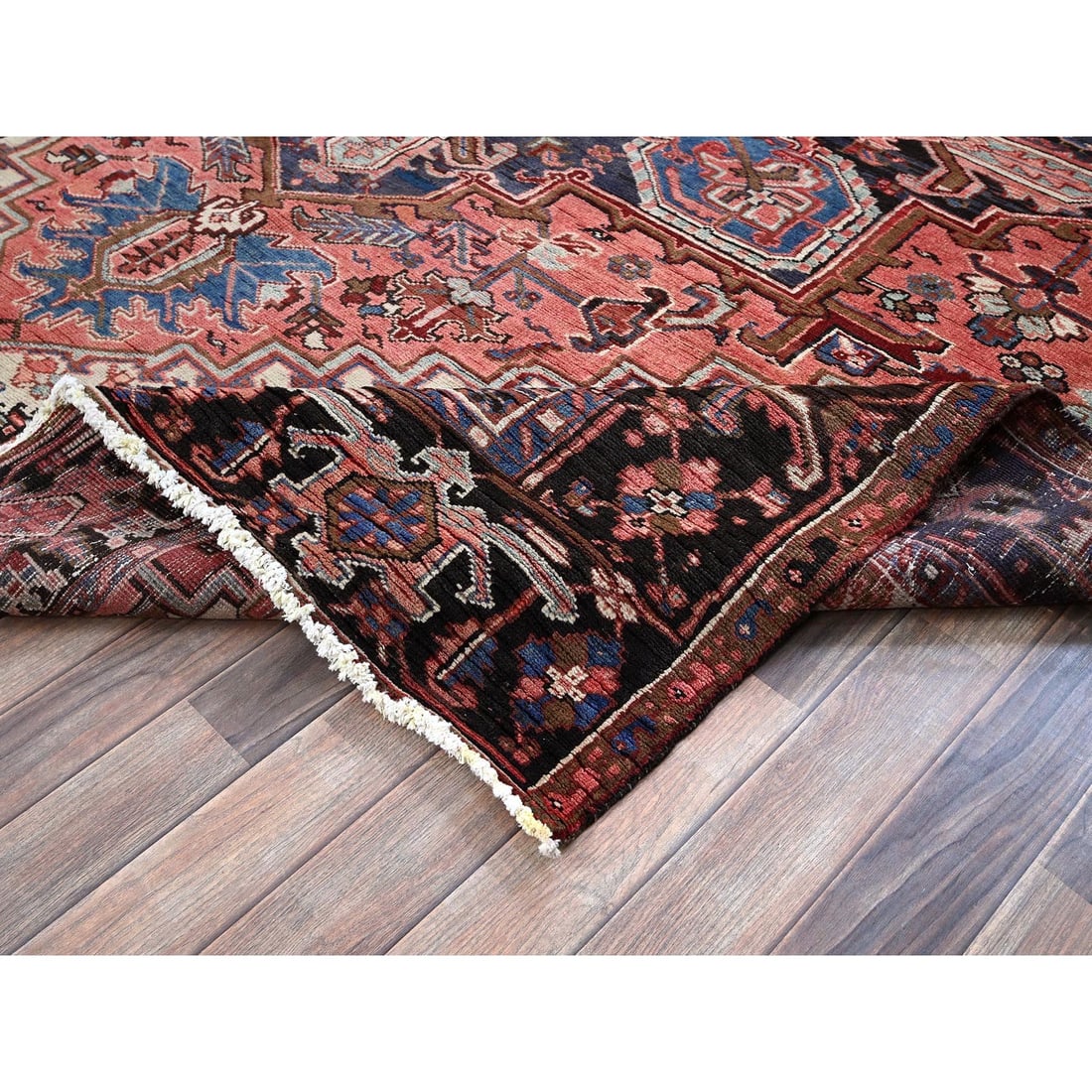 Blush Red Vintage Persian Heriz Hand Knotted Pure Wool Oriental Rug - 6