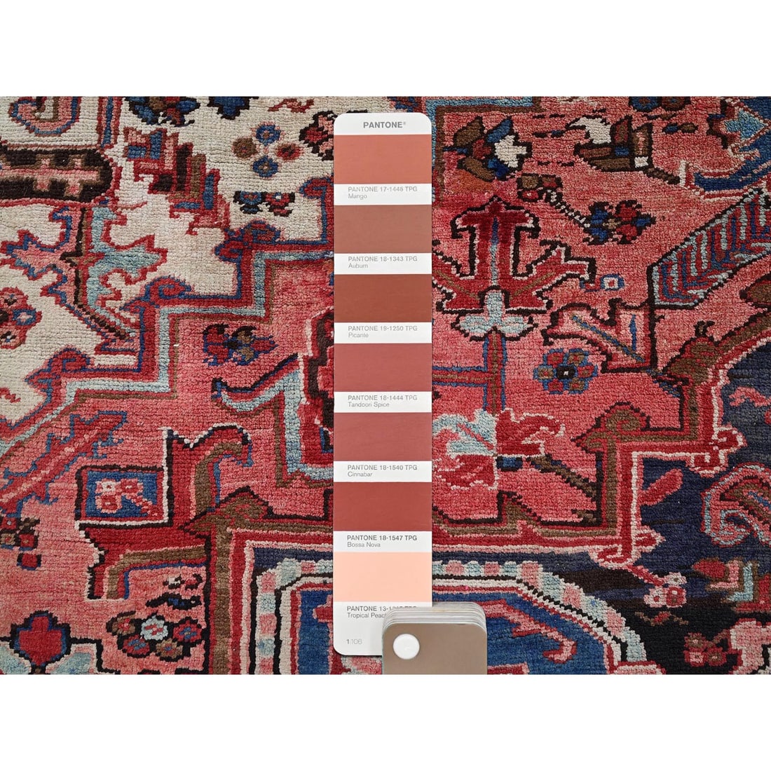 Blush Red Vintage Persian Heriz Hand Knotted Pure Wool Oriental Rug - 7